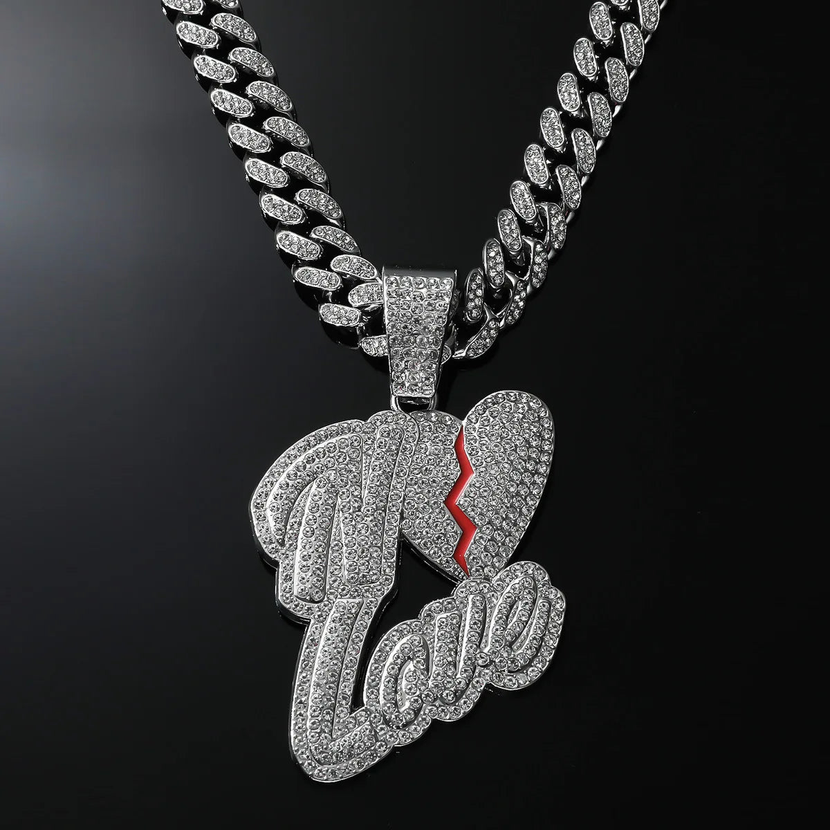 Love Heart Pendant with Cuban Hip-Hop Chain