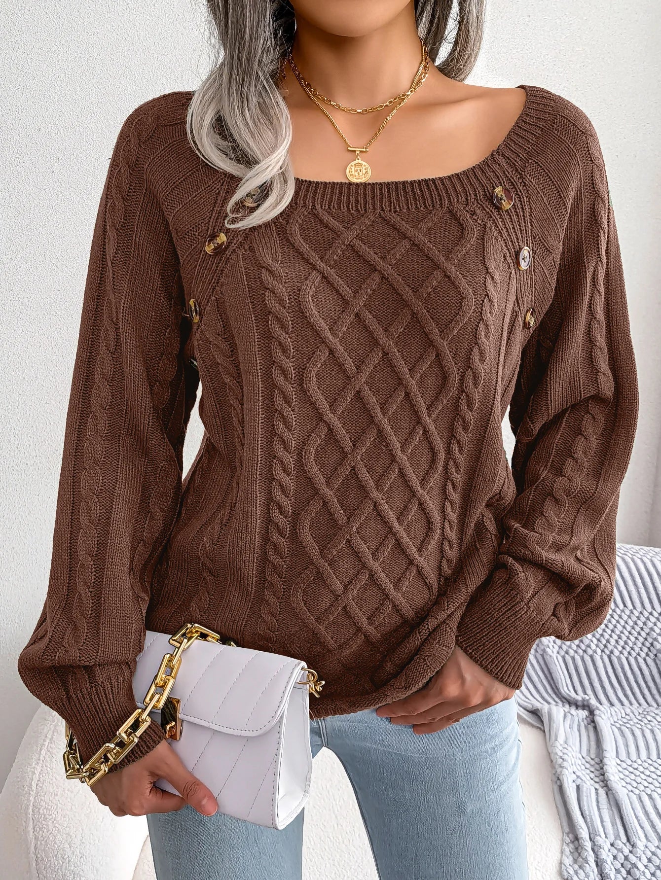 Casual Square Neck Long Sleeve Sweater