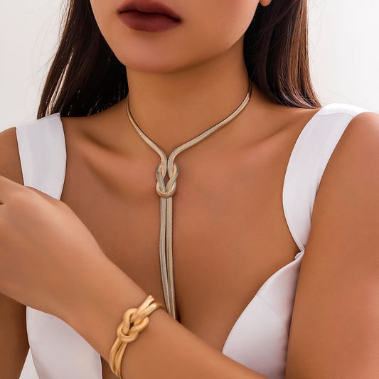 2 Piece Set Twisted Chain Necklace & Bracelet