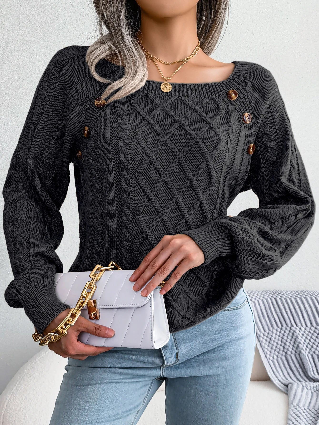 Casual Square Neck Long Sleeve Sweater