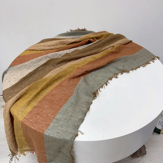Cotton and linen striped scarf