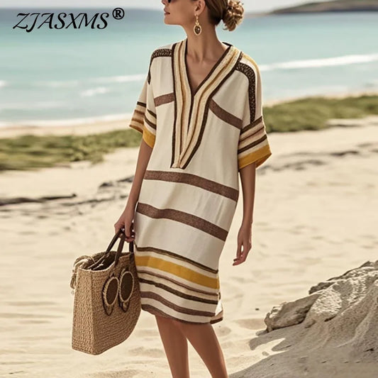 Stripe Print Midi Dress
