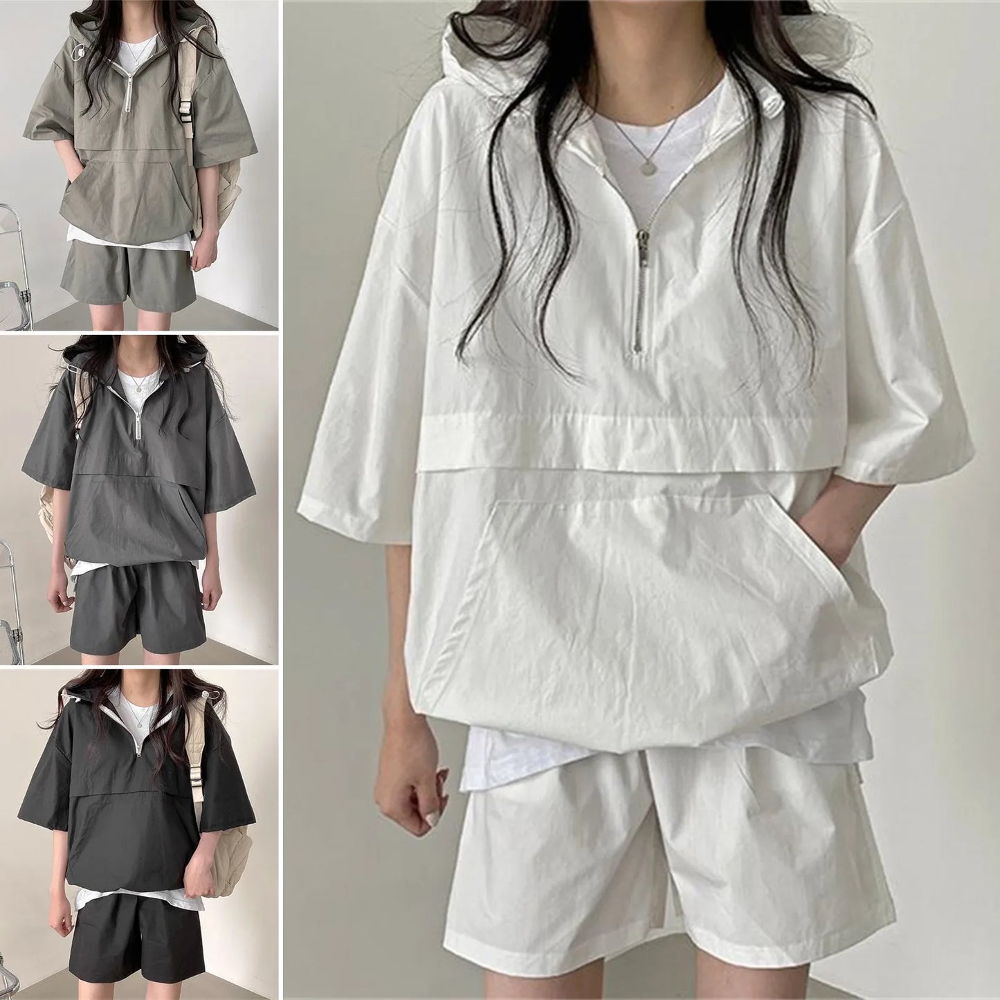 2 Pcs Sport Shorts & Three-quarter Sleeve Top