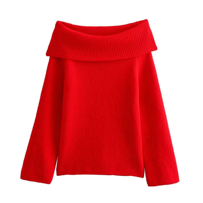 TRAFZA Off Shoulder Pullover Sweater