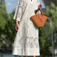 Abrini White Embroidery Lace Dress