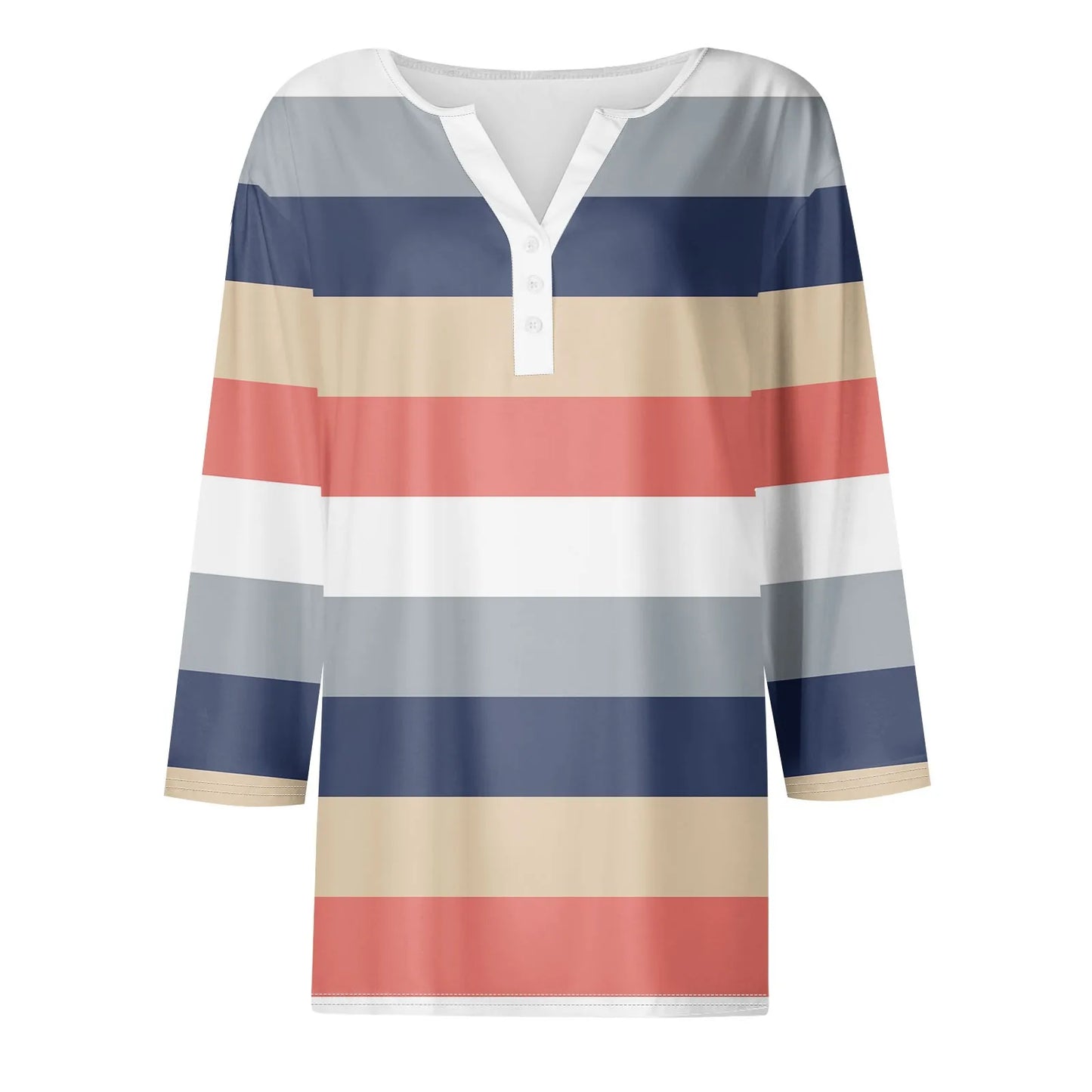 Casual V-Neck Top With 3/4 Sleeve