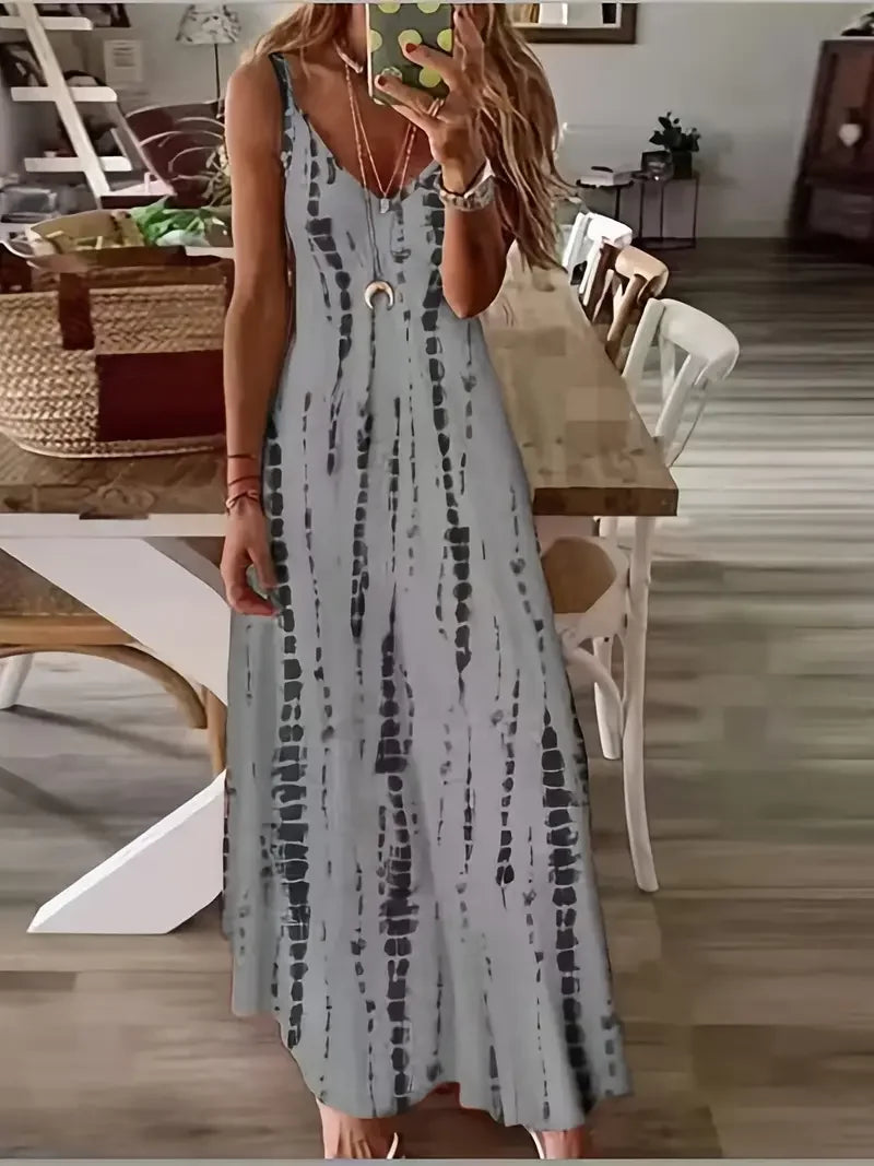Women's Casual V-neck Tie Dye Maxi Dress