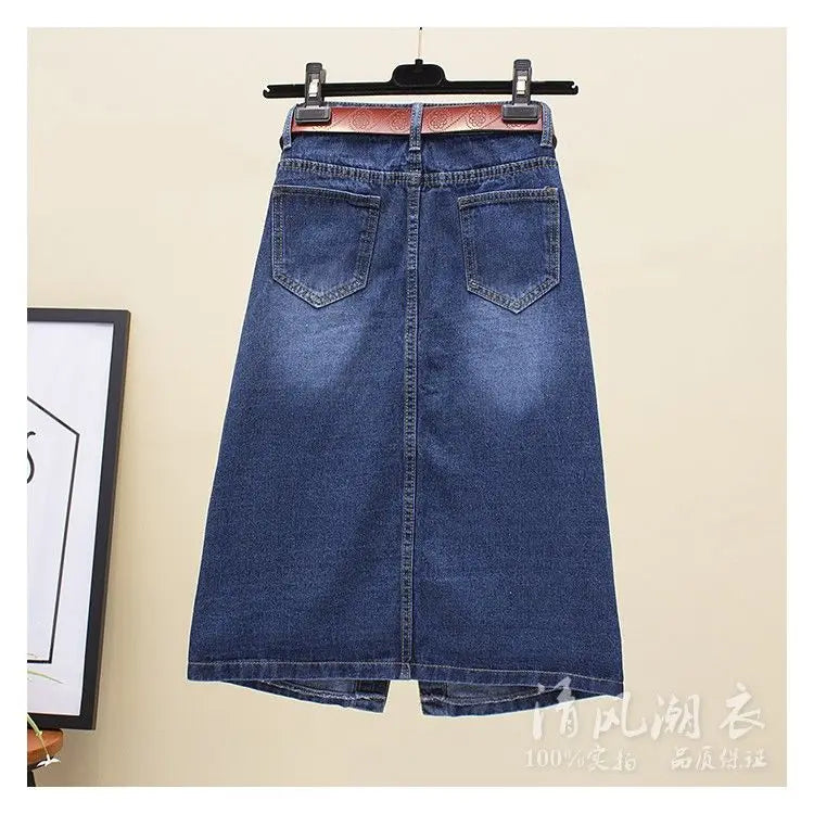 Front Split Denim Midi Skirt