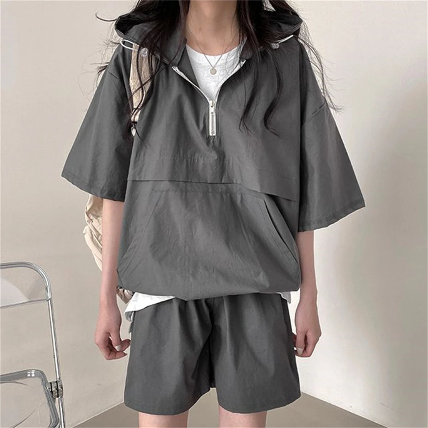 2 Pcs Sport Shorts & Three-quarter Sleeve Top
