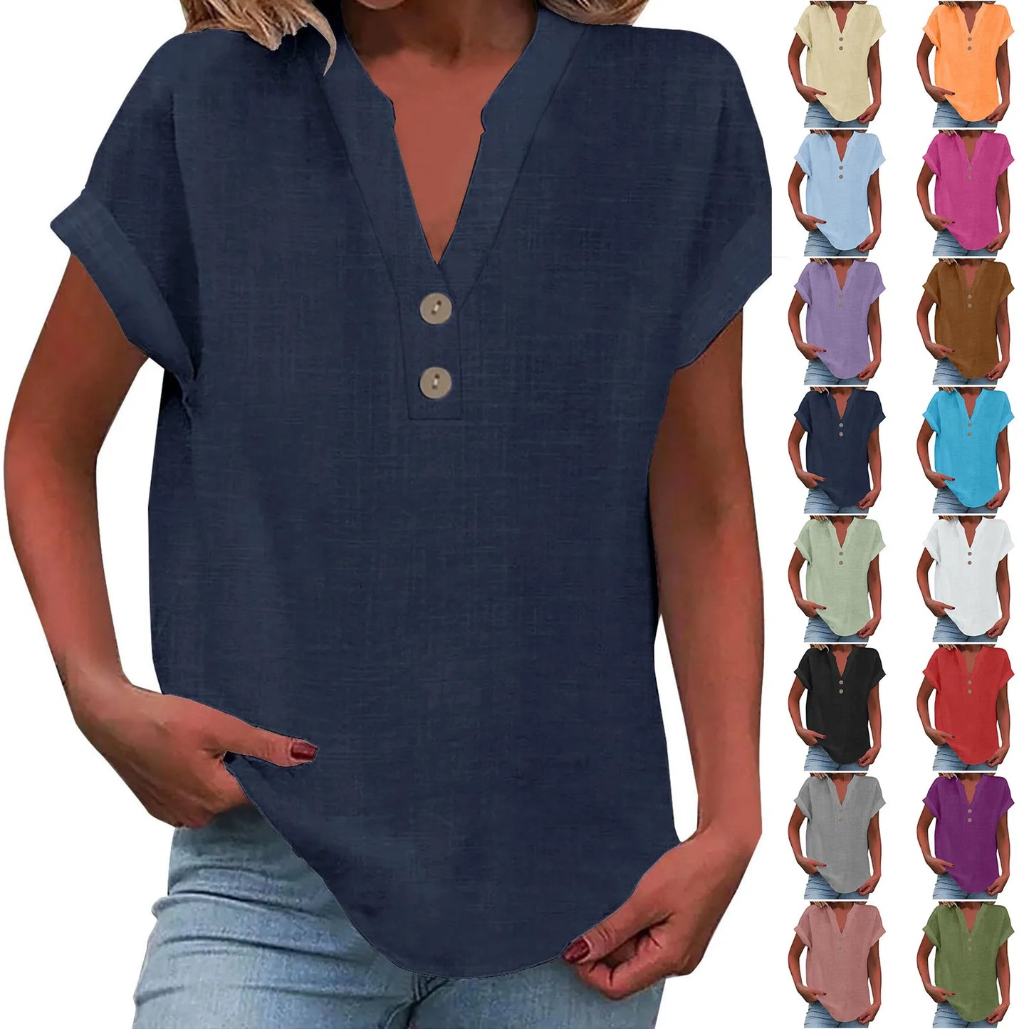 Cotton Linen V-neck Shirt