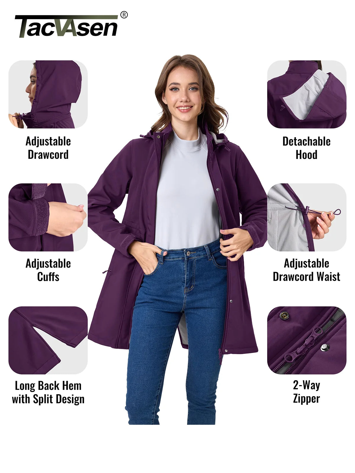 TACVASEN Long Hooded Fleece Lined Jacket