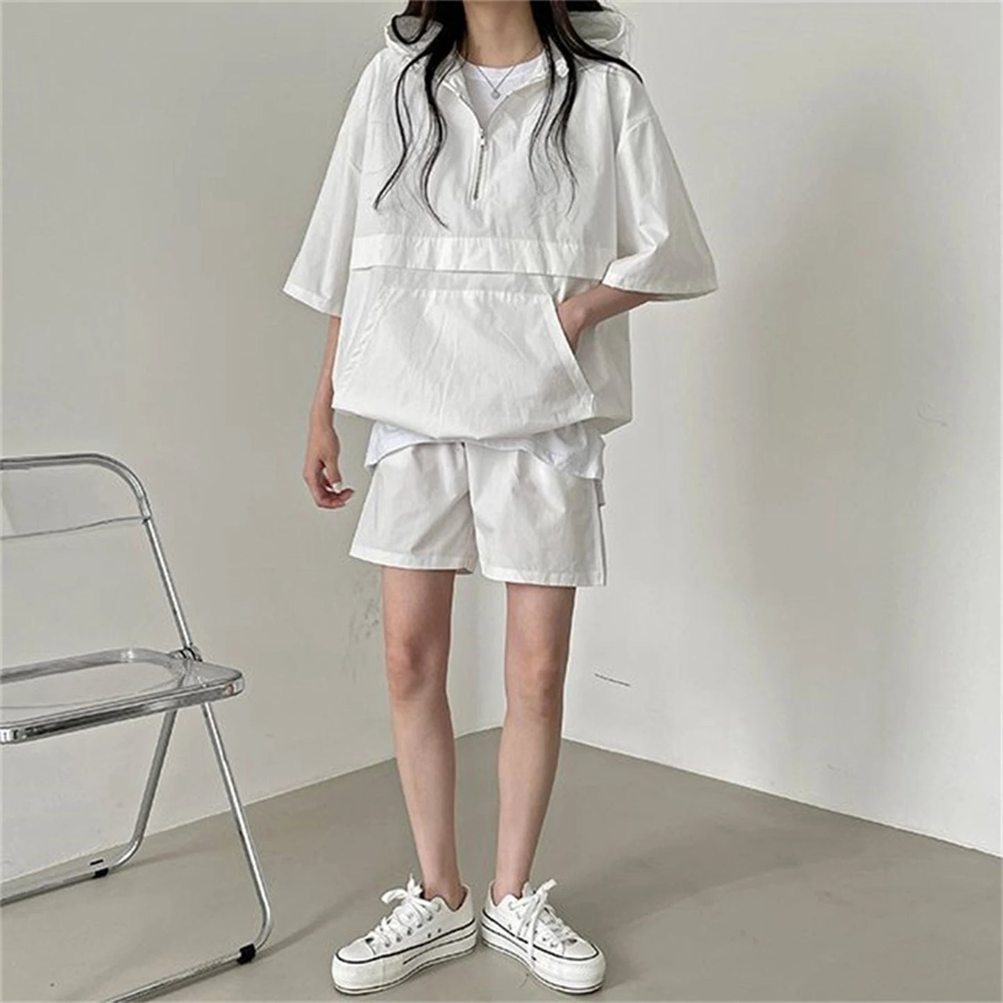 2 Pcs Sport Shorts & Three-quarter Sleeve Top
