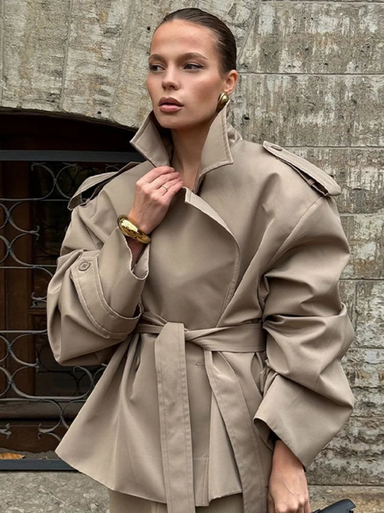 Khaki Belted Short Trench Coat