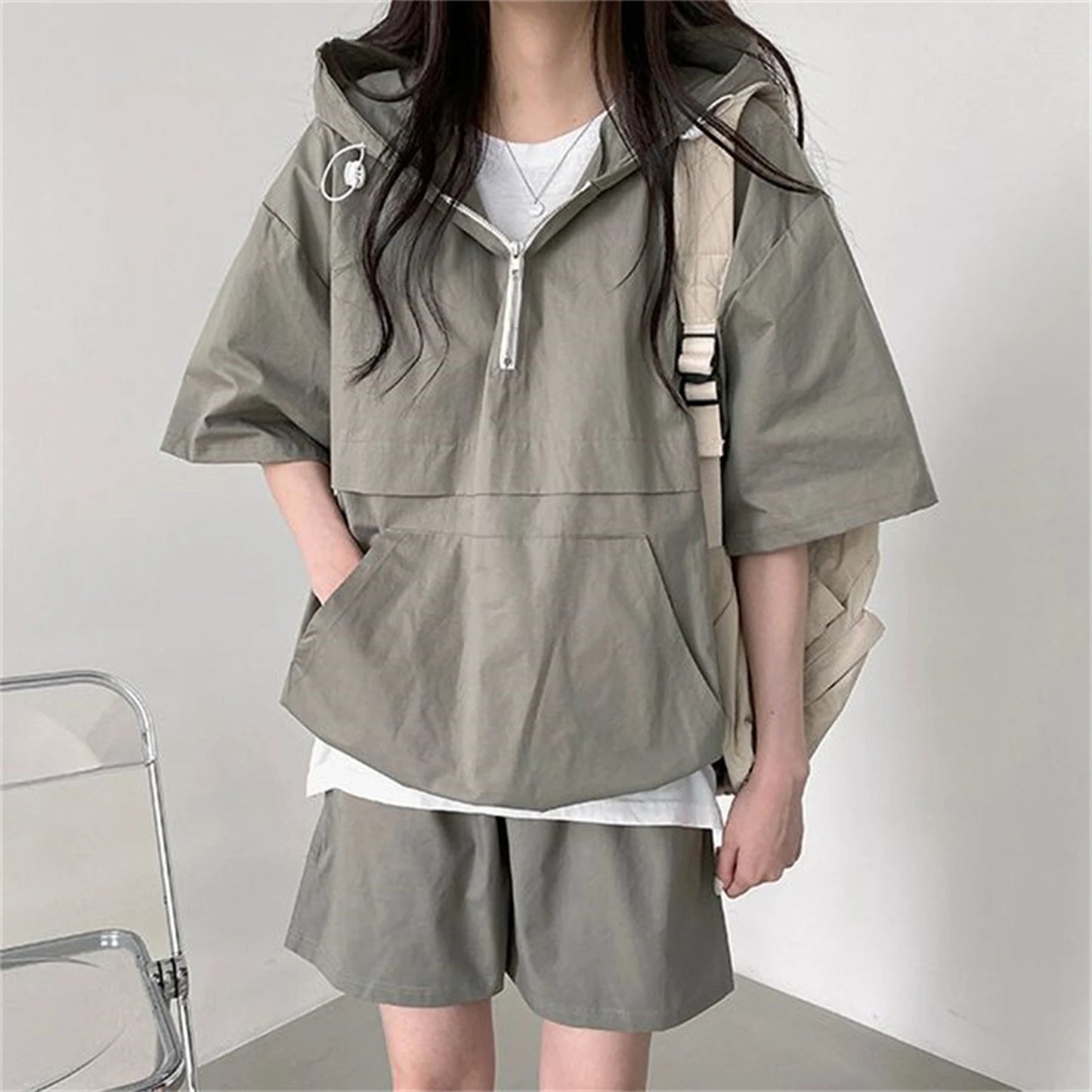 2 Pcs Sport Shorts & Three-quarter Sleeve Top