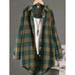 Plus Size Women's  Cotton and Linen Plaid Shirt