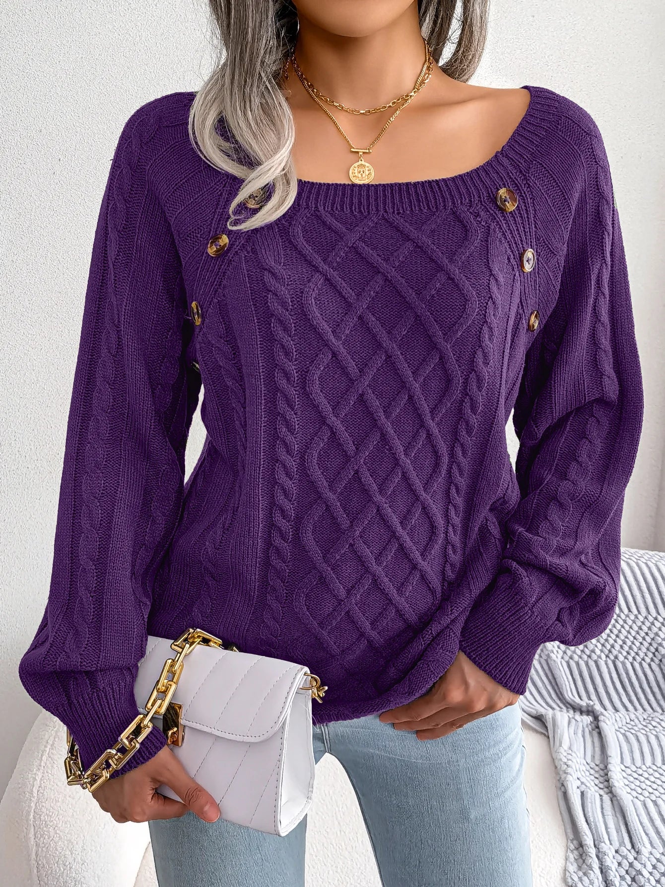 Casual Square Neck Long Sleeve Sweater