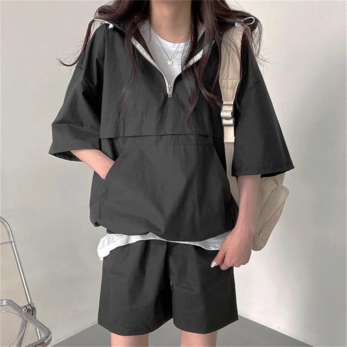 2 Pcs Sport Shorts & Three-quarter Sleeve Top