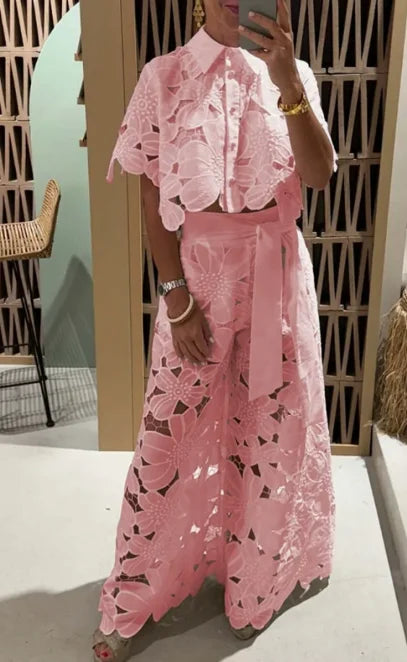 2Pcs Lace Embroidery Outfit