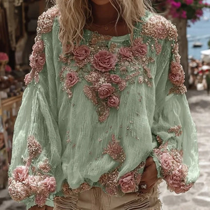 Flower Print Long Sleeved Blouse