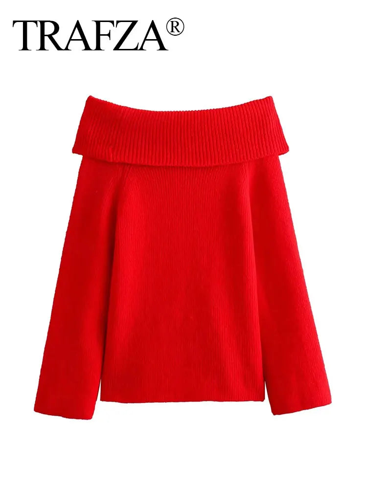 TRAFZA Off Shoulder Pullover Sweater
