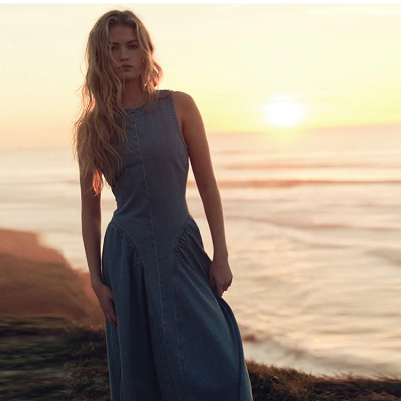 Casual Backless Denim Dress