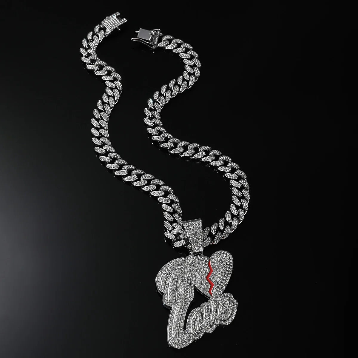 Love Heart Pendant with Cuban Hip-Hop Chain