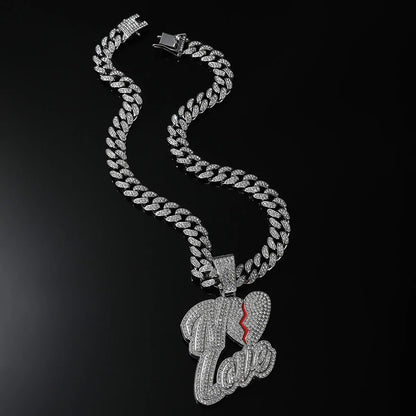 Love Heart Pendant with Cuban Hip-Hop Chain