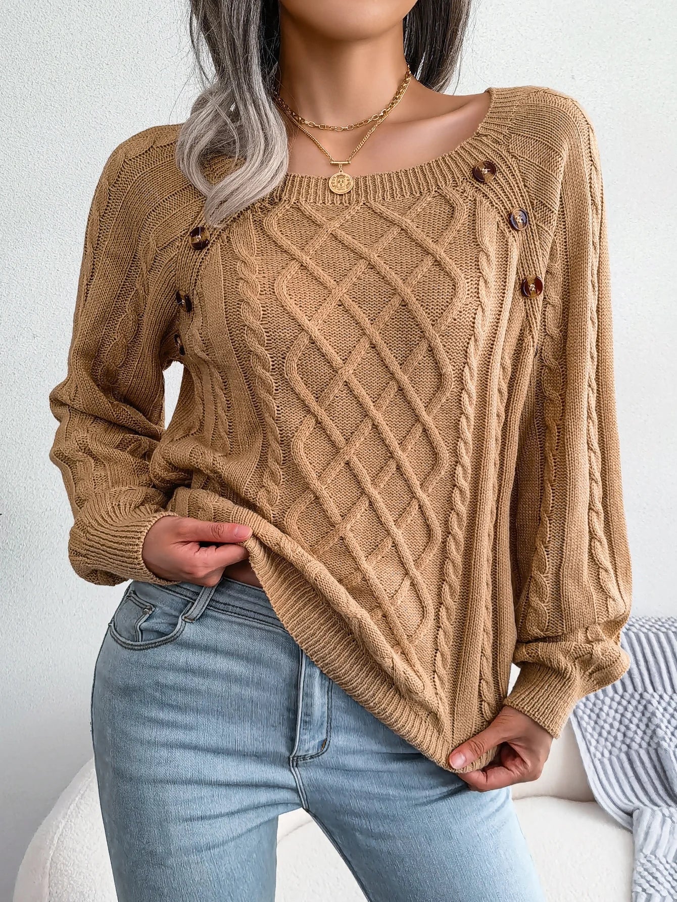 Casual Square Neck Long Sleeve Sweater