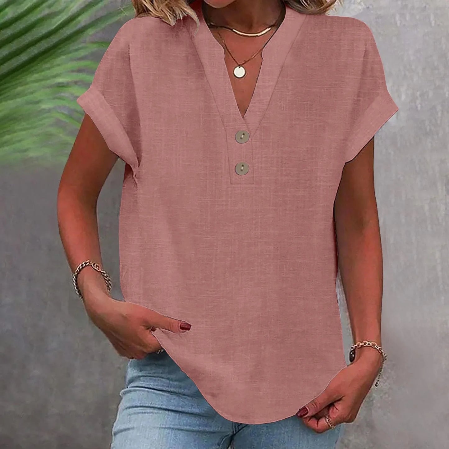 Cotton Linen V-neck Shirt