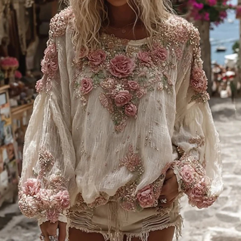 Flower Print Long Sleeved Blouse