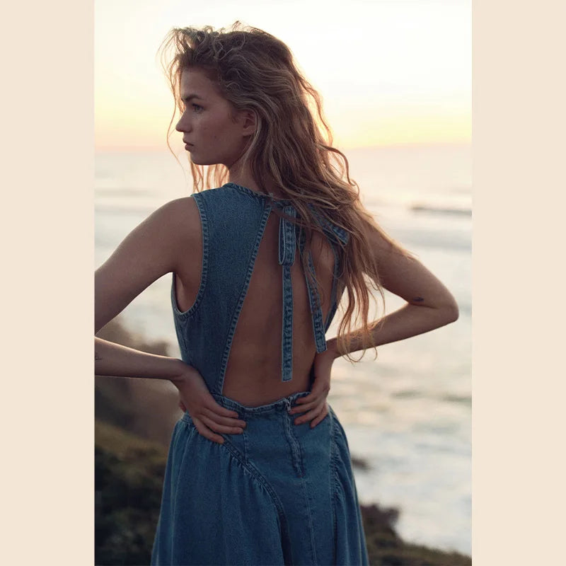 Casual Backless Denim Dress