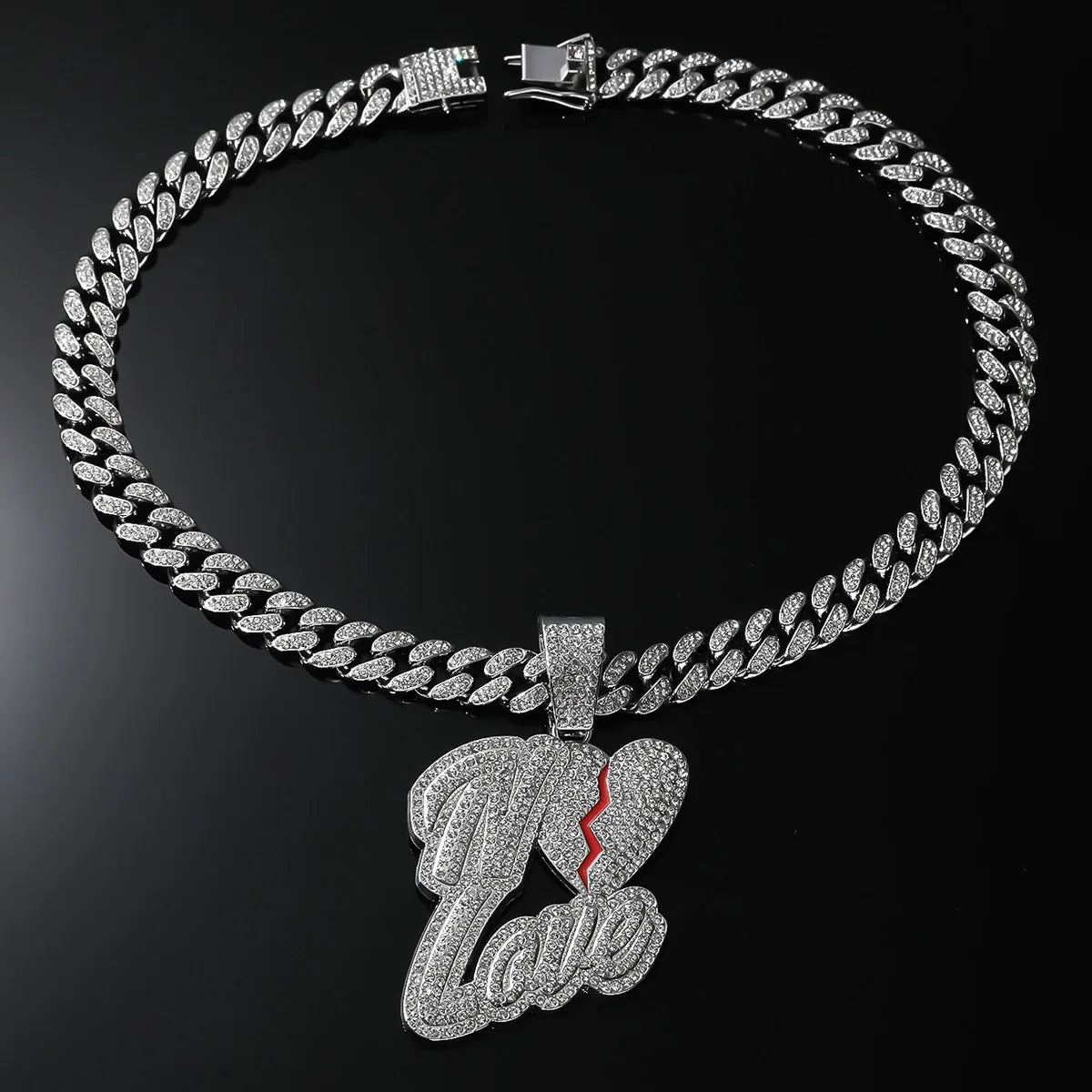Love Heart Pendant with Cuban Hip-Hop Chain