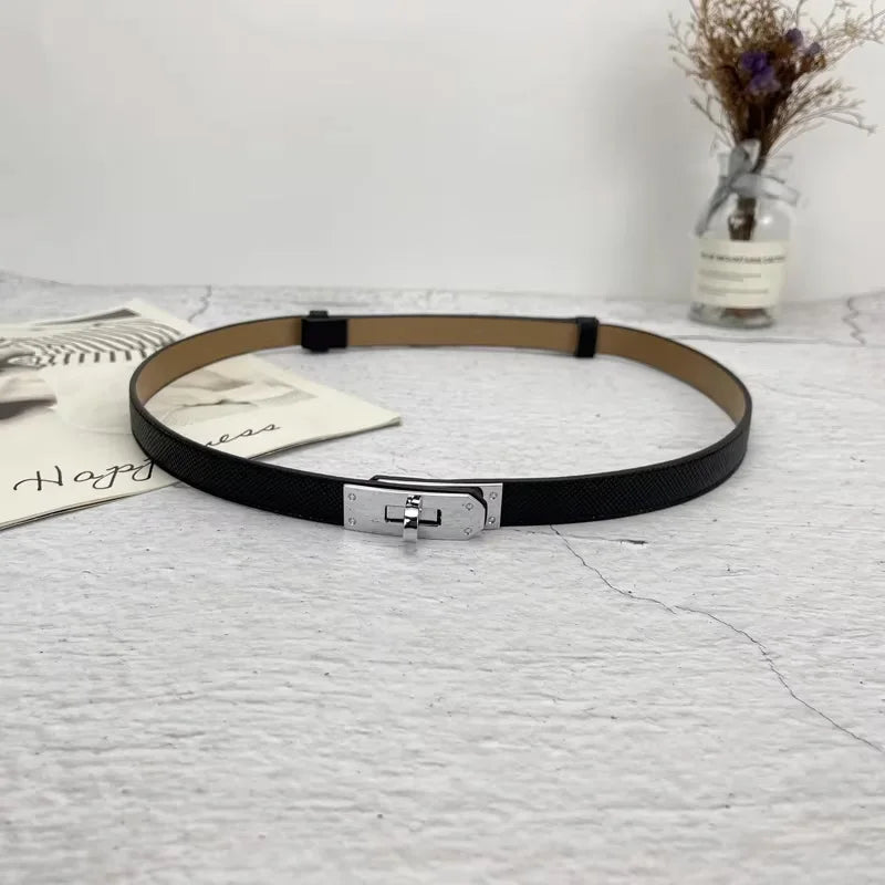 Luxury Adjustable Thin PU Leather Belt with Metal Buckle