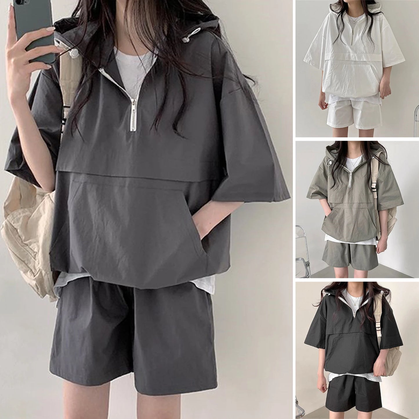 2 Pcs Sport Shorts & Three-quarter Sleeve Top