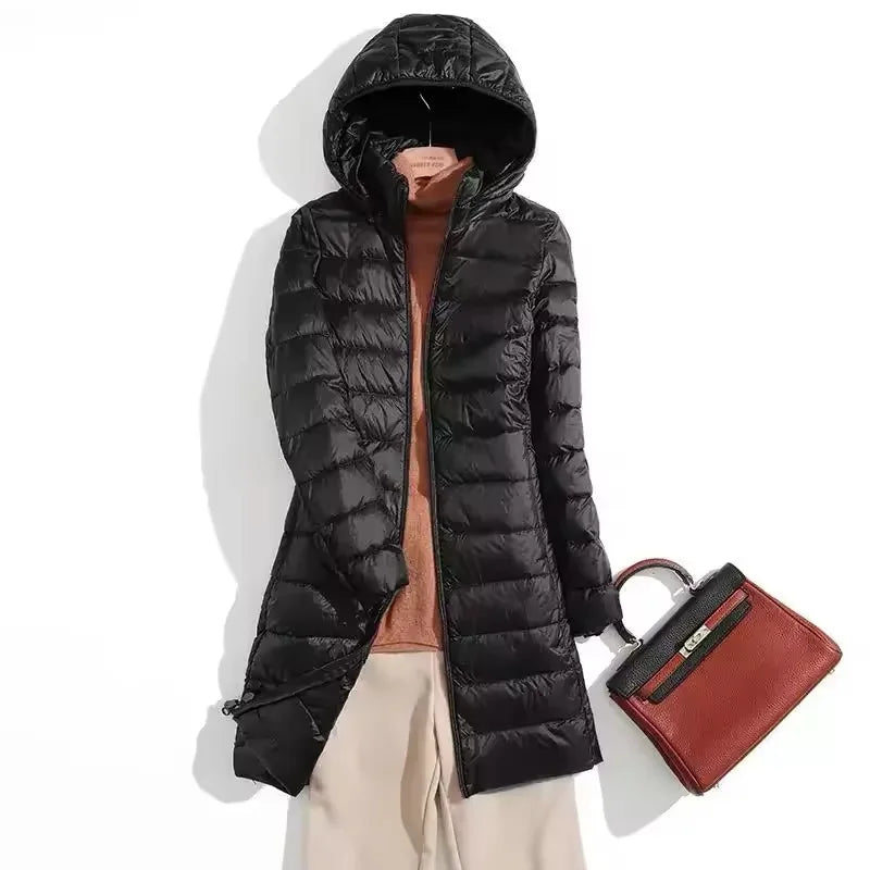 Plus Size Lightweight Packable Long Puffer Jacket