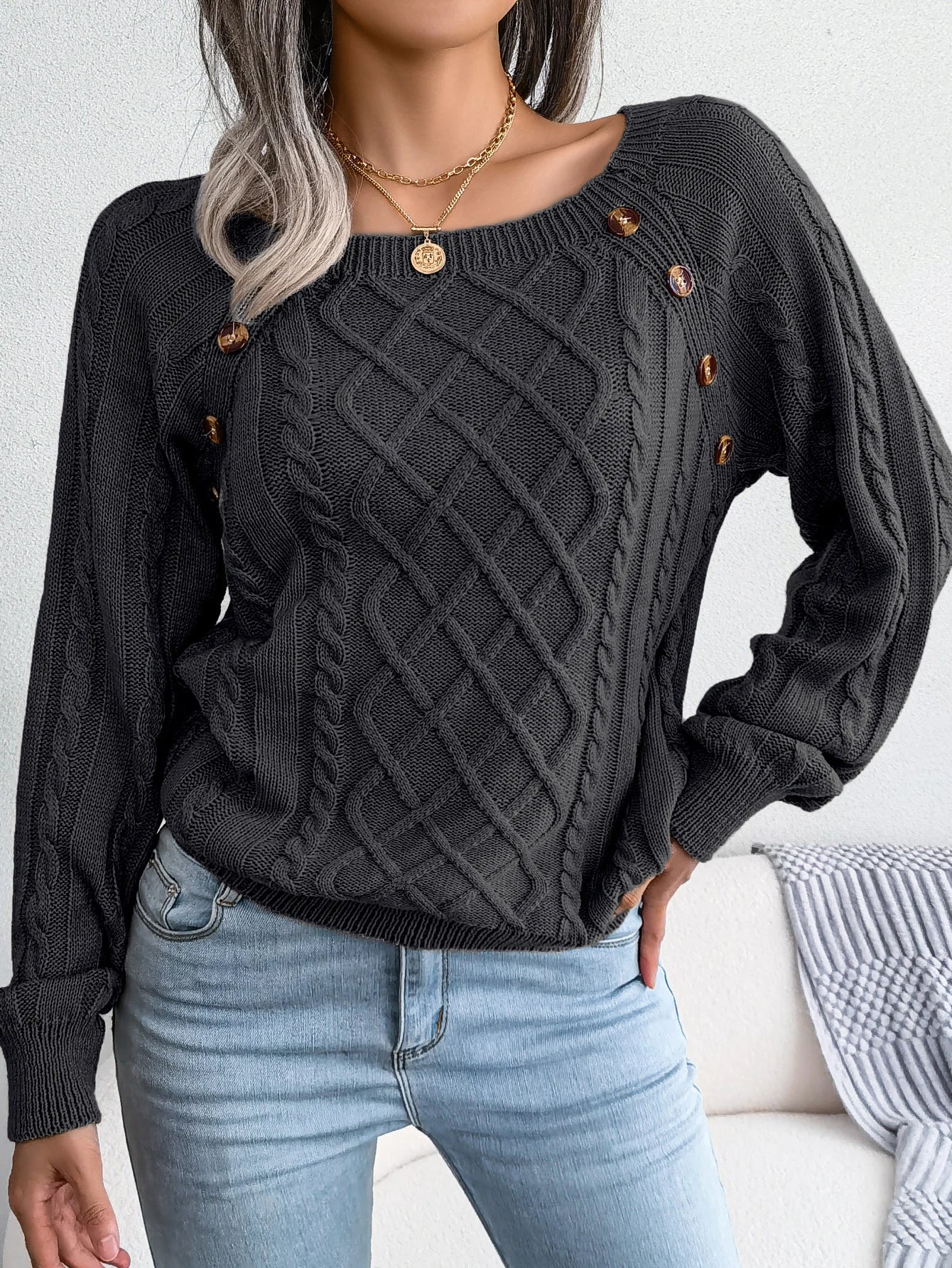 Casual Square Neck Long Sleeve Sweater