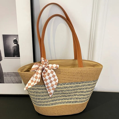 Women’s Large Straw Crochet Tote Bag with Zipper