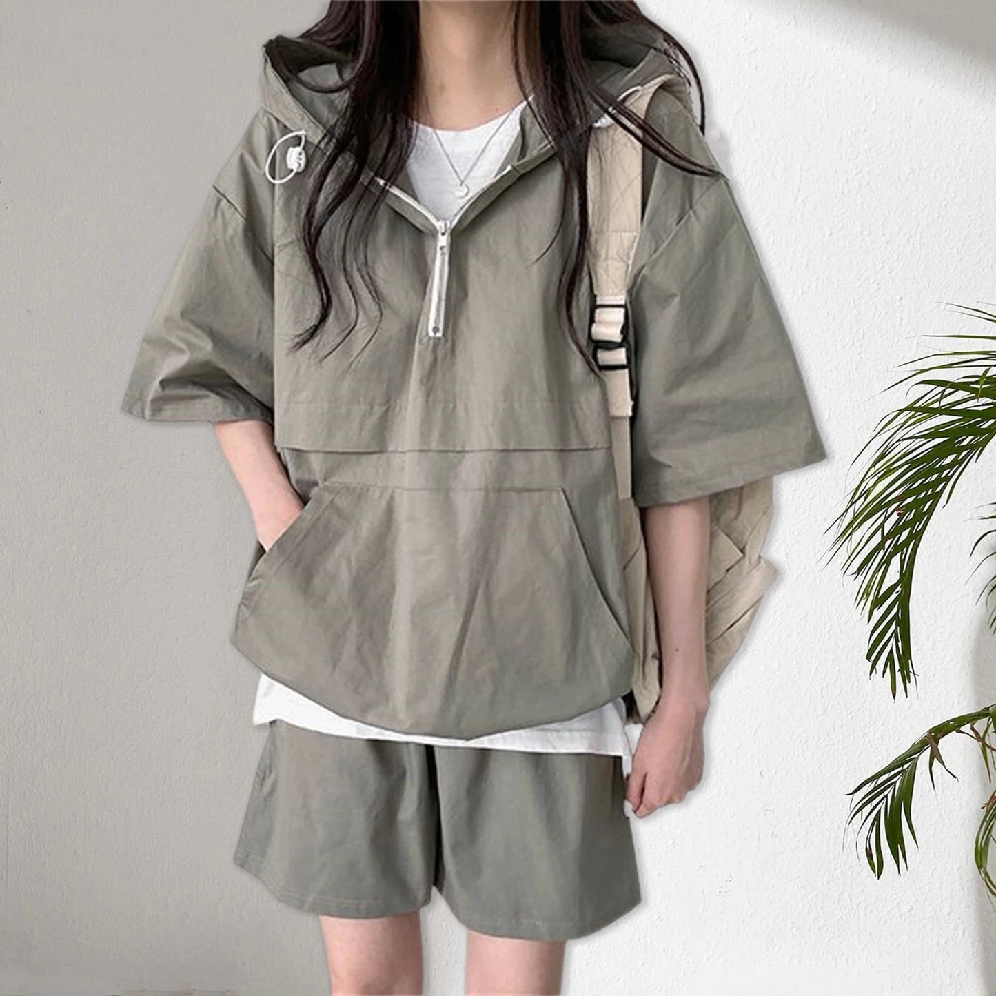 2 Pcs Sport Shorts & Three-quarter Sleeve Top