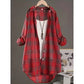 Plus Size Women's  Cotton and Linen Plaid Shirt