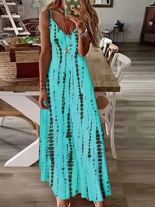 Women's Casual V-neck Tie Dye Maxi Dress
