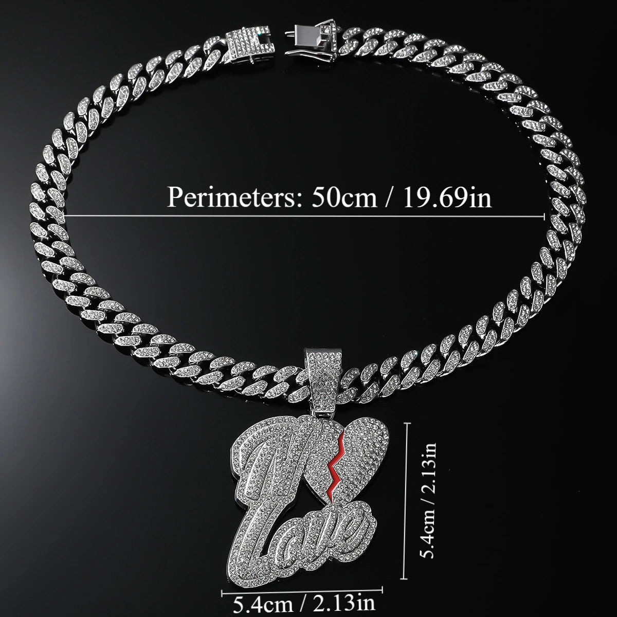 Love Heart Pendant with Cuban Hip-Hop Chain