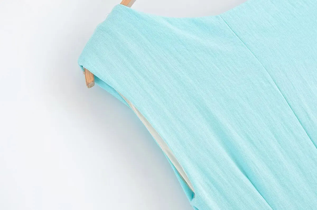 TRAFZA Woman's Summer Sexy Fashion Long Dress Solid Sleeveless Asymmetry Dresses Female Holiday Style Slit Slim Chic Dress