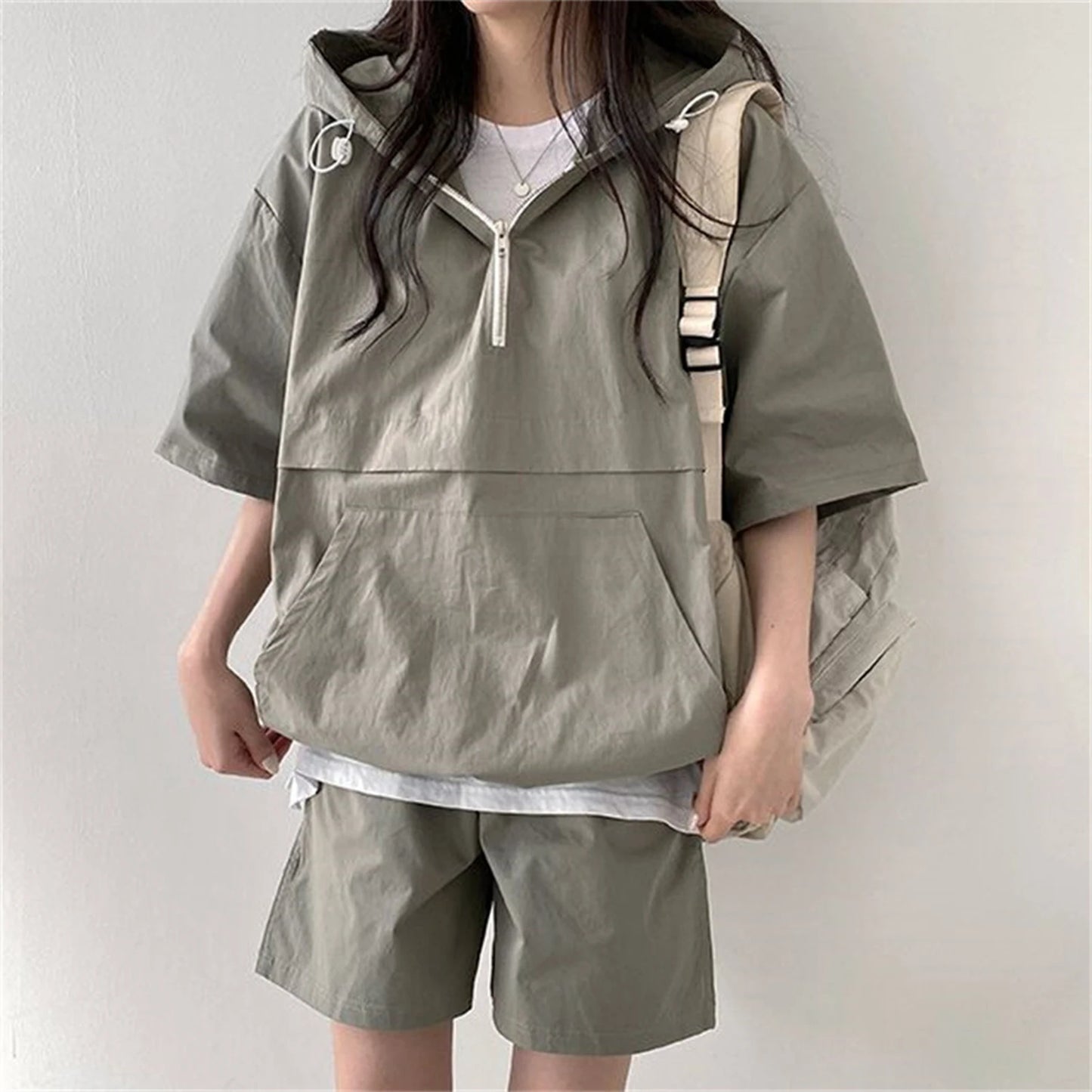 2 Pcs Sport Shorts & Three-quarter Sleeve Top