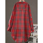 Plus Size Women's  Cotton and Linen Plaid Shirt