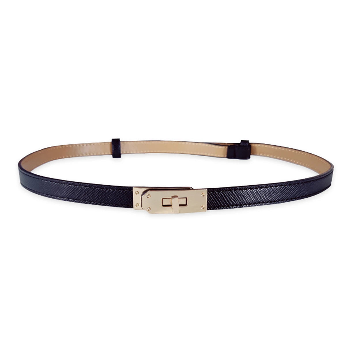Luxury Adjustable Thin PU Leather Belt with Metal Buckle