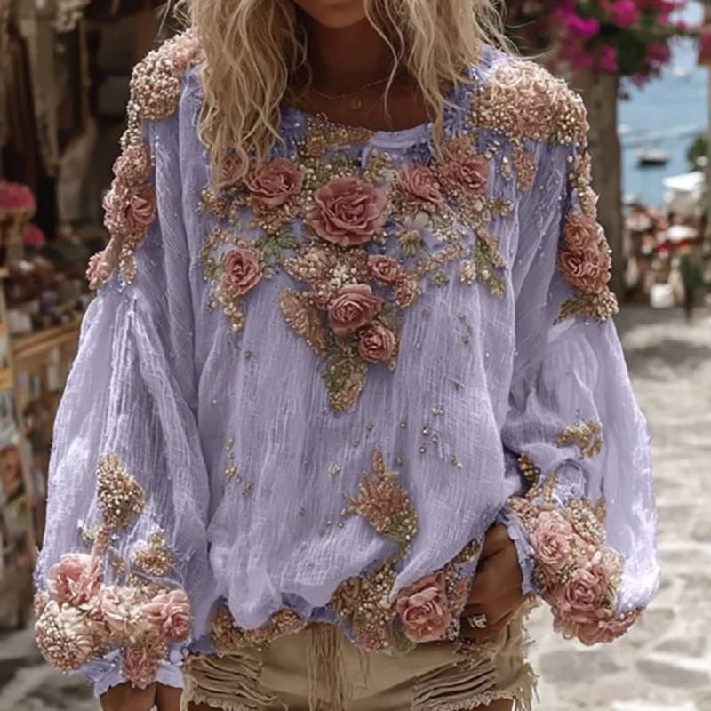 Flower Print Long Sleeved Blouse