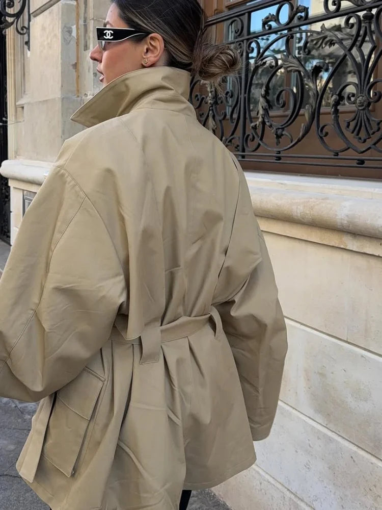 Khaki Belted Short Trench Coat