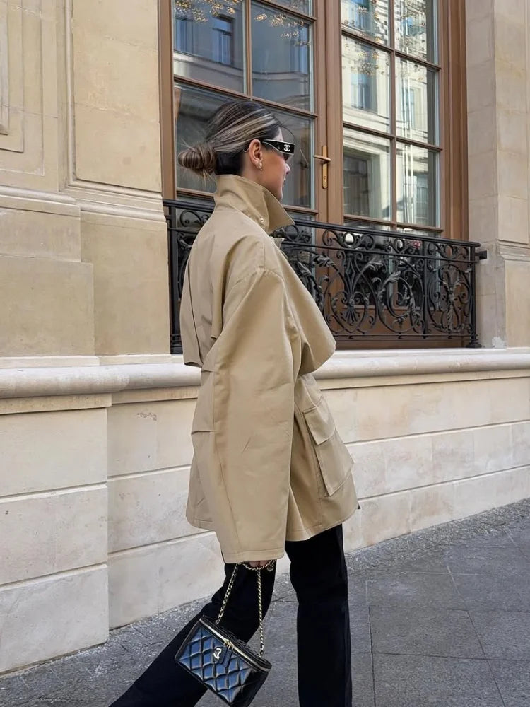Khaki Belted Short Trench Coat