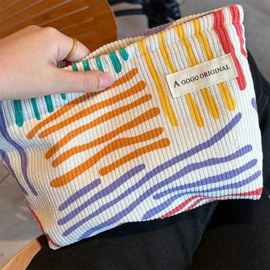 Striped Corduroy Cosmetic Bag
