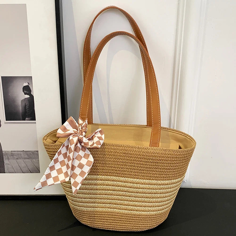 Women’s Large Straw Crochet Tote Bag with Zipper